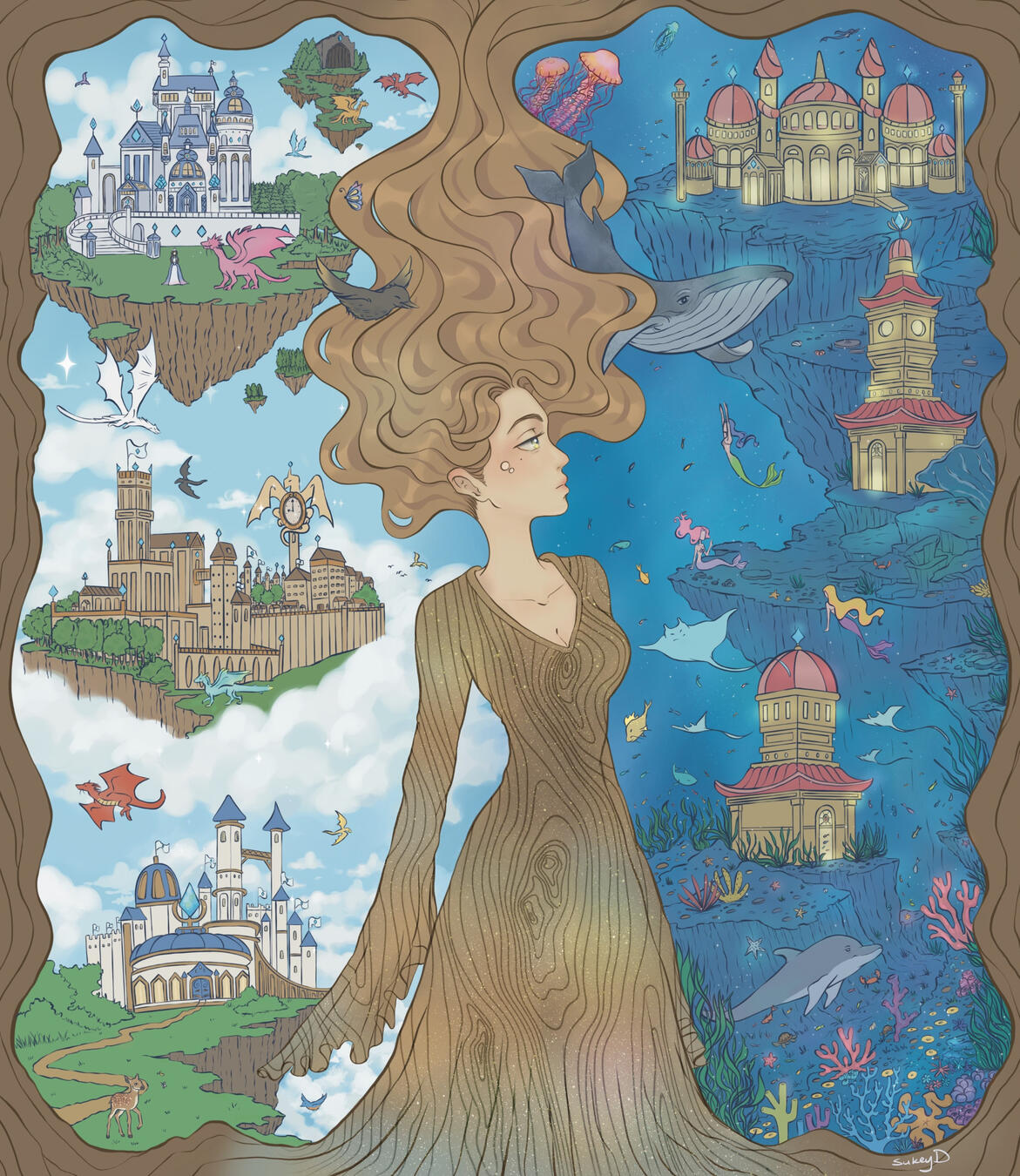 This was created in 2023. This is an original artwork about the Sky World and the Ocean world.