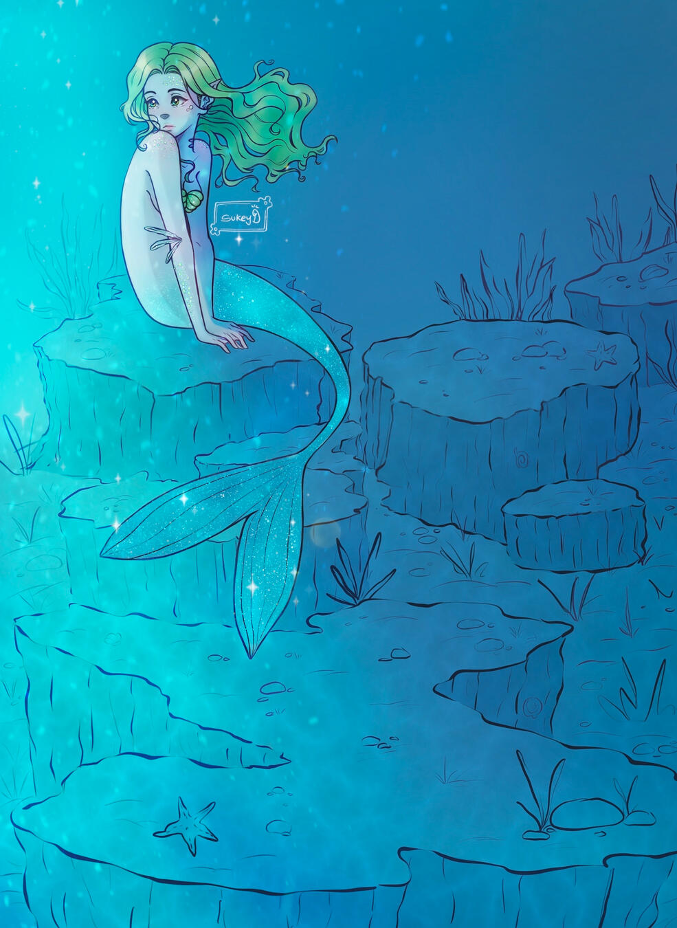 Created in 2024. An Original artwork of a Mermaid under water seeking for something new and amazing.