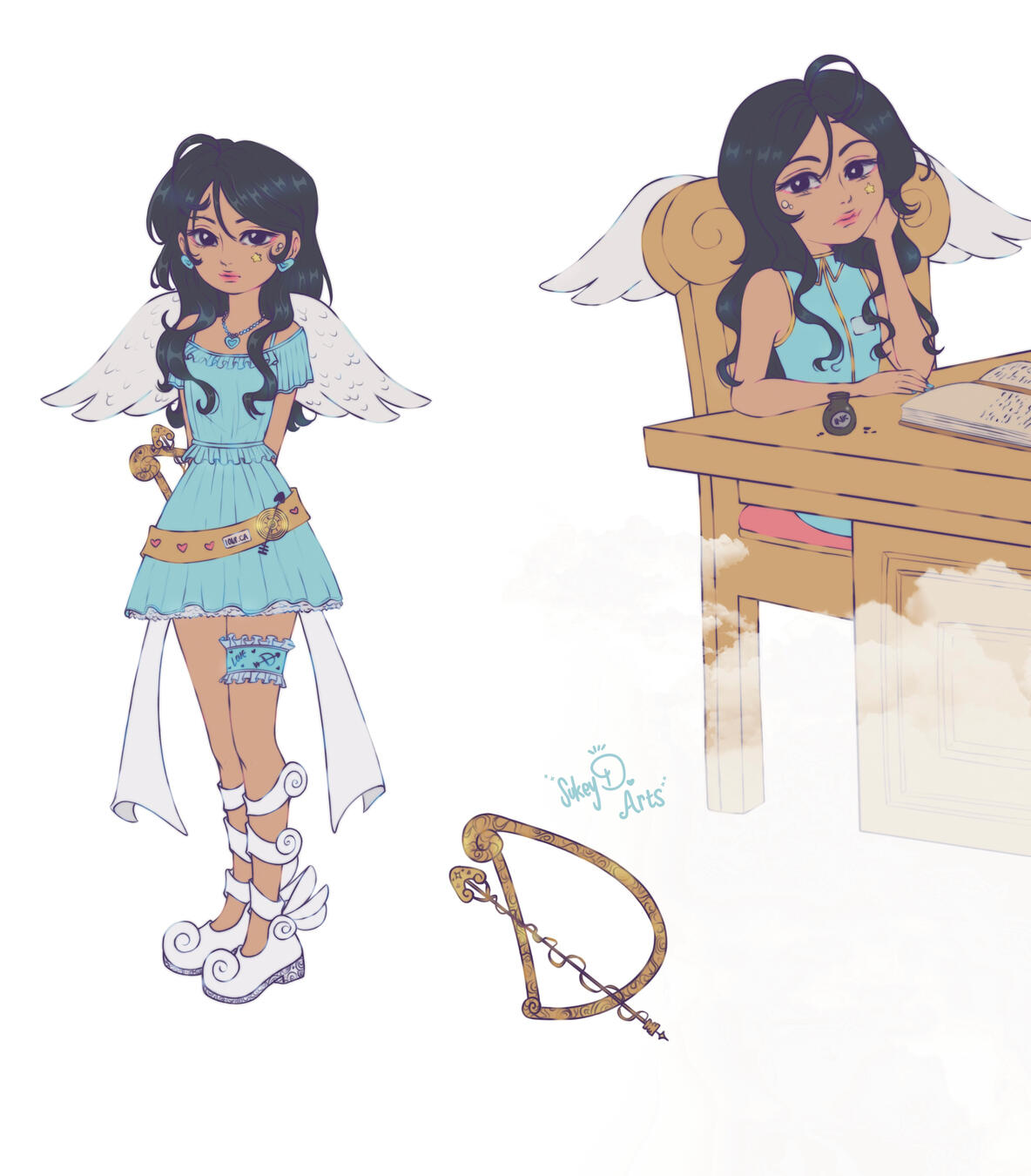 This is an original artwork of a girl who is in the Cupid school training to be an Angel Winged Cupid. Created in 2026.