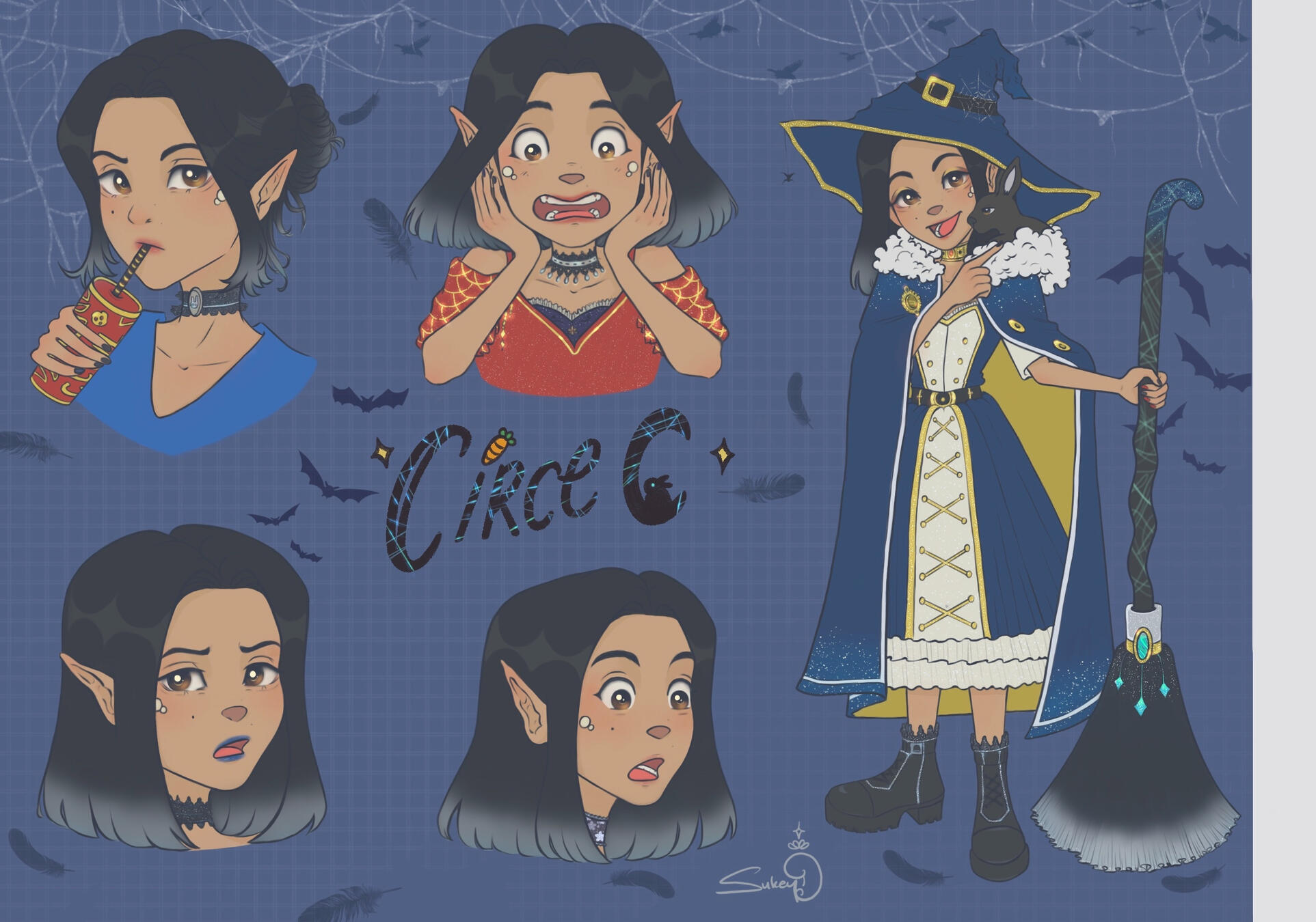 This is a character design sheet of Circe, The Illusion Witch. One of my original characters in my Witch World.