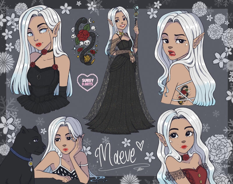 This is a Character Design Sheet of Maeve the Grey witch from my Original Witch Series. Completed in 2025.