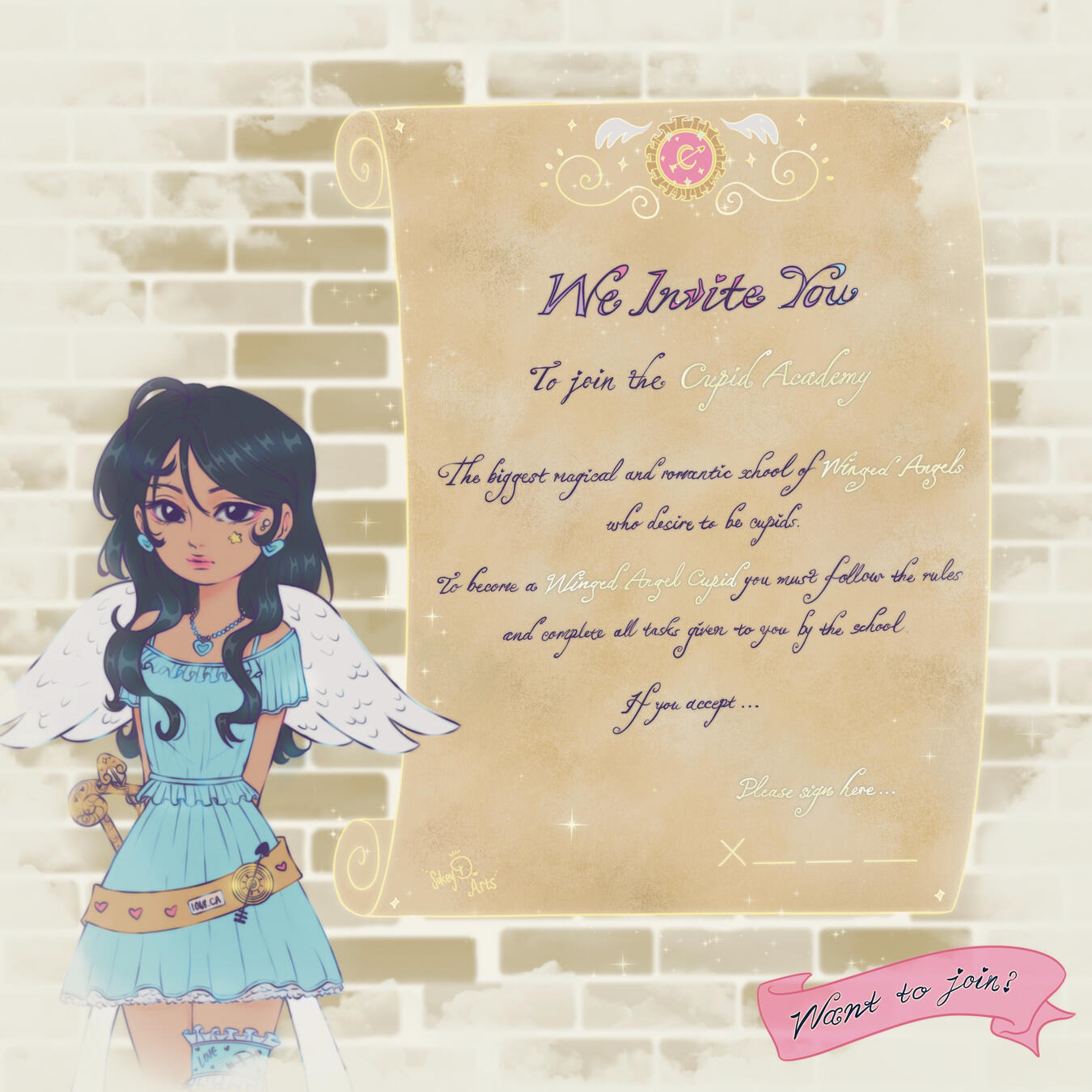 This is an original artwork cover for the story Angel Winged Cupid Academy. Created in 2026.