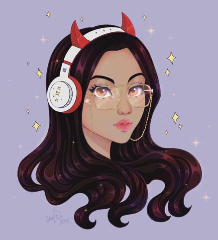 This is a Commission created in 2025. A Girl with white headphones with red horns. ❤️⭐️
