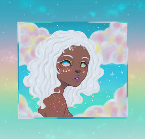 This is an original character artwork inspired by rainbow clouds. Created in 2021.