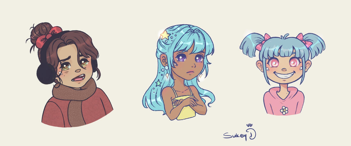 These are original characters. Each one of them are from different worlds. Human world, Mermaid world & Space world. Created in 2023.